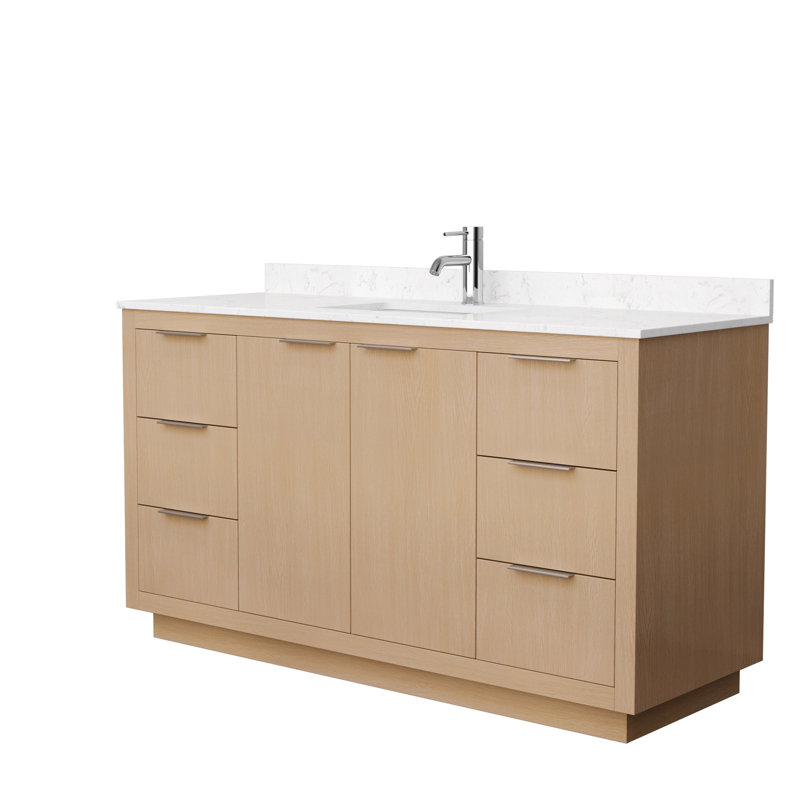 Ensemble de meuble-lavabo simple 60 po Maroni, Marbre de culture de Carrare, Nickel brossé