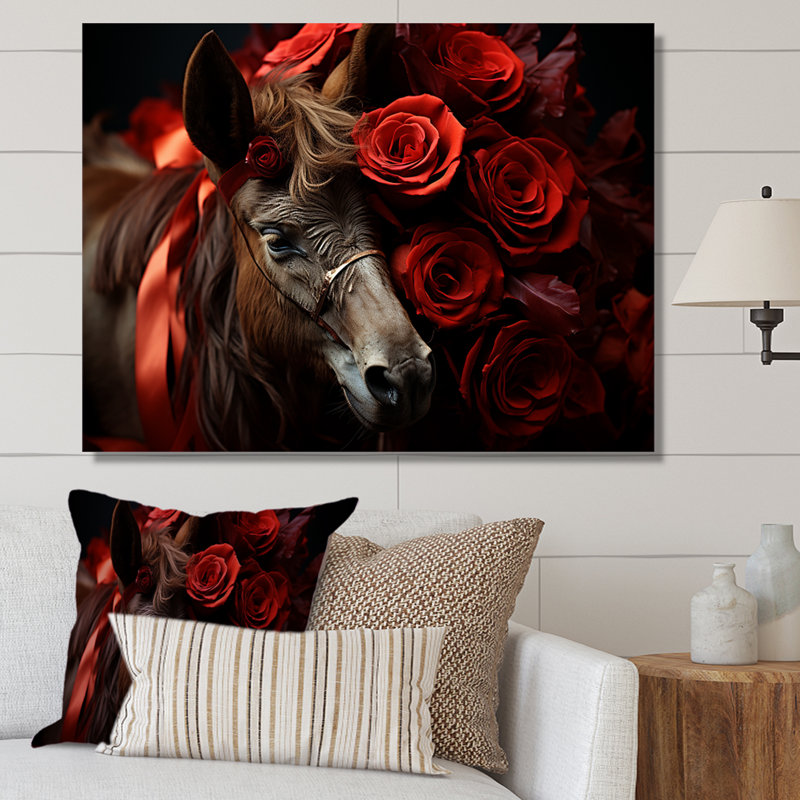 «Black and Red Roses Charm», art mural âne, H 16 po x l 32 po x P 1 po, Toile tendue