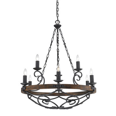 Lustre de style empire à 9 lumières de type bougie avec accents de bois Conyngham