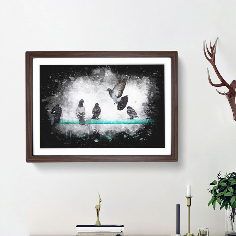 Pigeons - Picture Frame Graphic Art Print, Walnut Framed, 24cm H x 33cm W x 2cm D