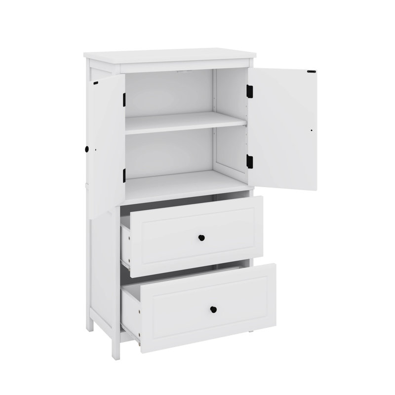 Cabinet With Two Doors And Drawers, Adjustable Shelf, White