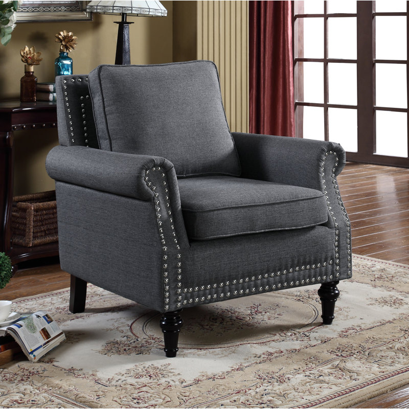 Rylie 34.5" Wide Linen Armchair, Dark Gray