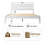 Structure de lit plateforme grand lit avec tête et pied de lit en bois massif, pieds en métal au centre, 12 sommiers à lattes robustes, anti-bruit et antidérapant, aucun sommier tapissier requis, finition blanc pur-62654319-62654317