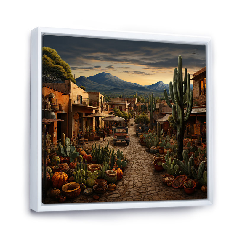 Jour de marché mexicain I - art mural mexicain pour le salon, Cadre flottant blanc, H 30 po x l 30 po x P 1,5 po