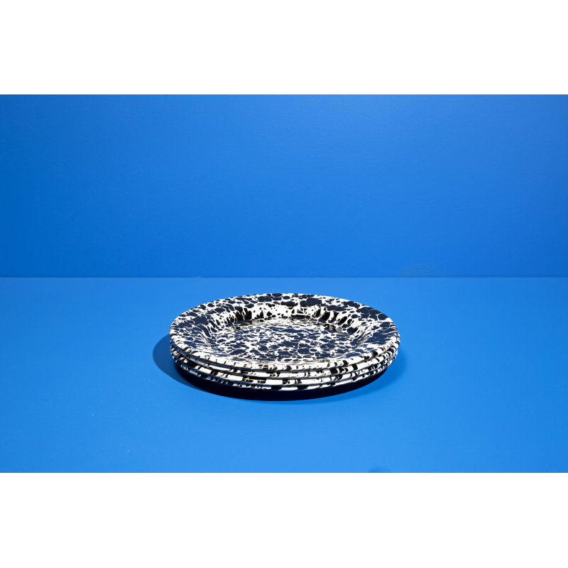 Burgundy Splatter Enamel Flat Salad Plates, Set of 4