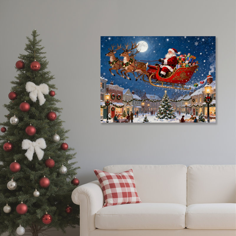 «Santa Sleigh Town», art mural sur toile, H 24 po x l 36 po