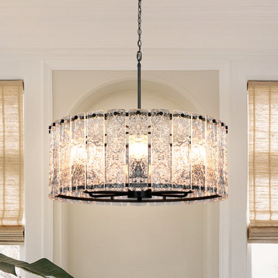 Lustre tambour en cristal 6 lumières 24,21 "pour salle à manger avec verre d'eau ondulé pour vestibule