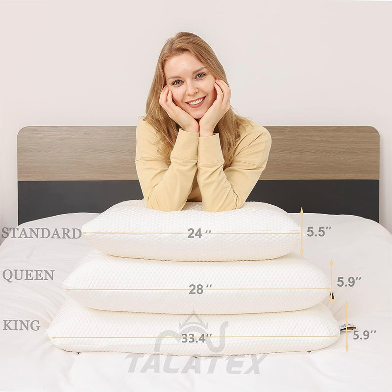 Talatex 100% Natural Talalay Latex Pillow Medium Version ( Pack of 1), Queen Pillow: 5.9"H x 28"W