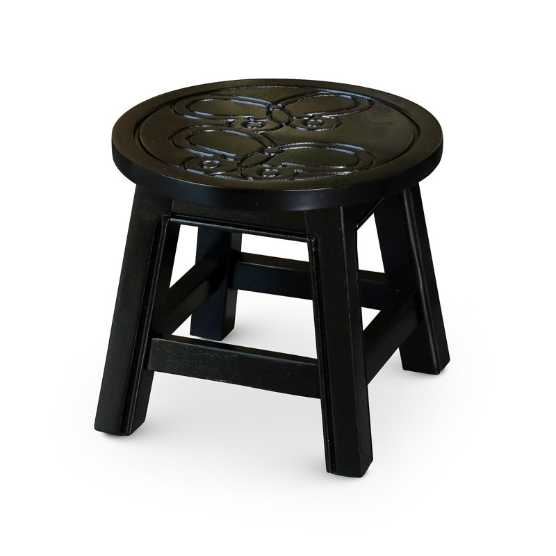 Carved Wooden Step Stool, Butterflies, Espresso, Espresso