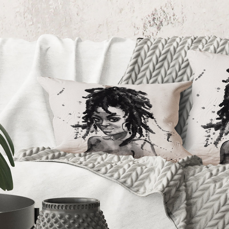 Rectangle, portrait monochrome d'une femme afro-américaine II - Coussin décoratif imprimé moderne