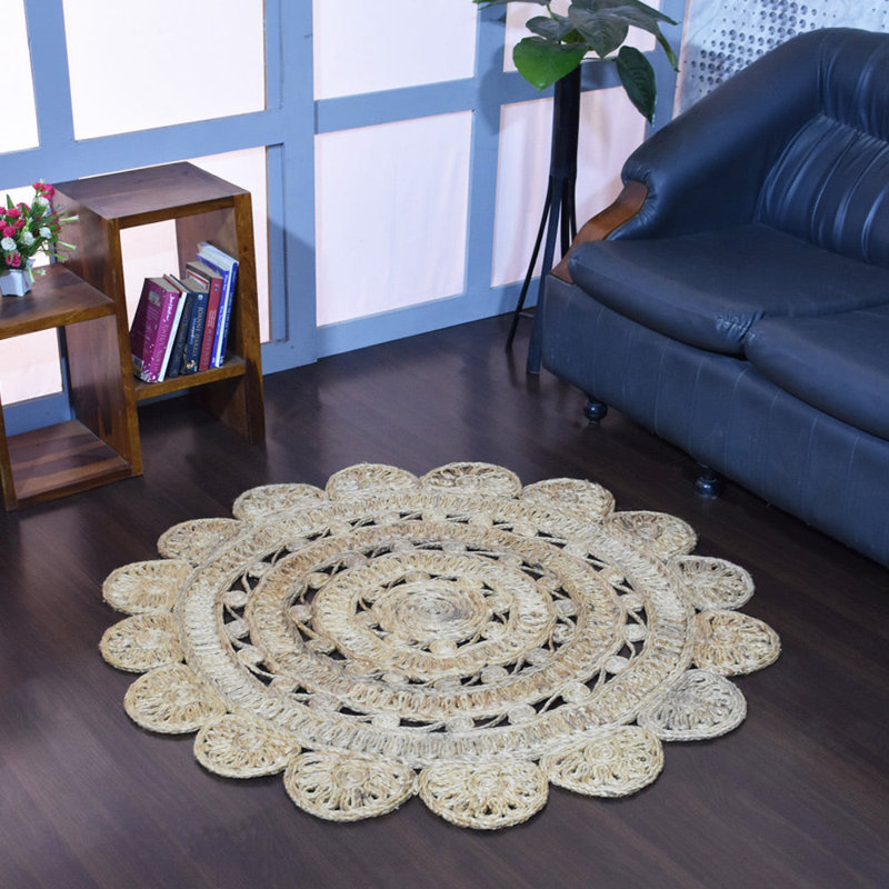 Tapis en jute tissés à la main Rackers, Rond 5 pi