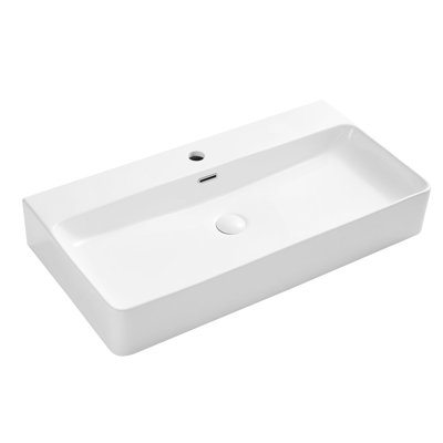 Lavabo de salle de bain mural vasque rectangulaire en porcelaine vitrifiée avec trop-plein l 32 po x P 16,5 po Turner