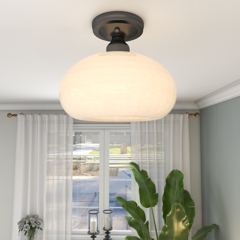 Deontre Glass Semi Flush Mount, Black