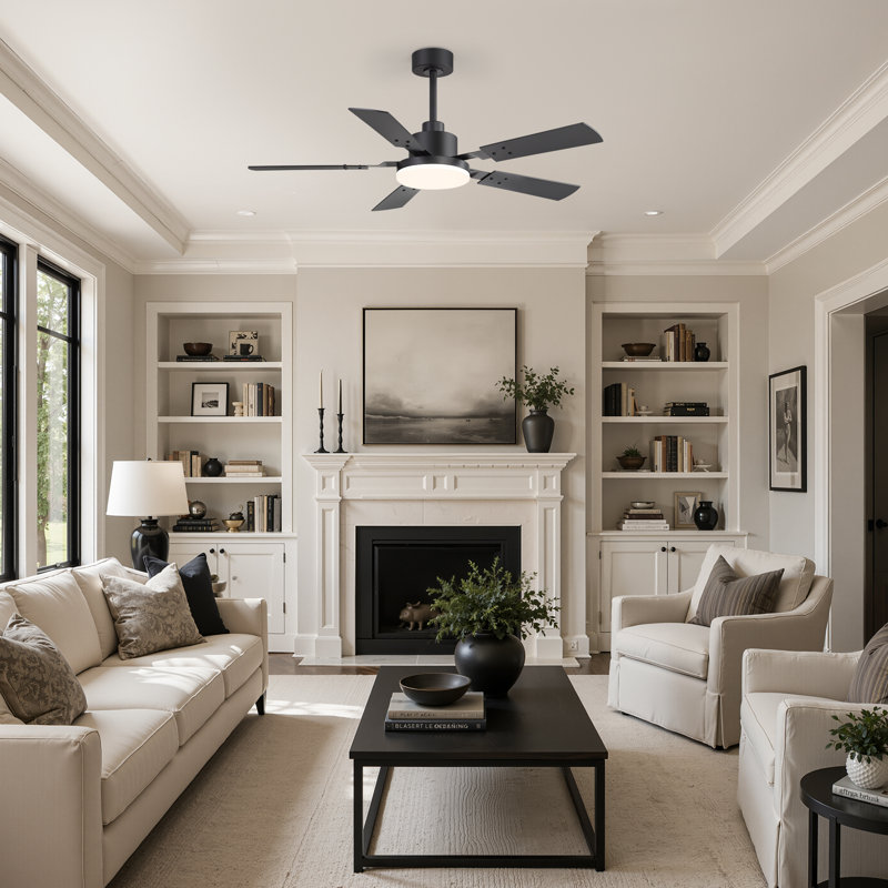 52'' 5-Blade Modern Black Ceiling Fan with Light, Remote Control, Reversible DC Motor & Dual-Finish Blades, 52" Wide