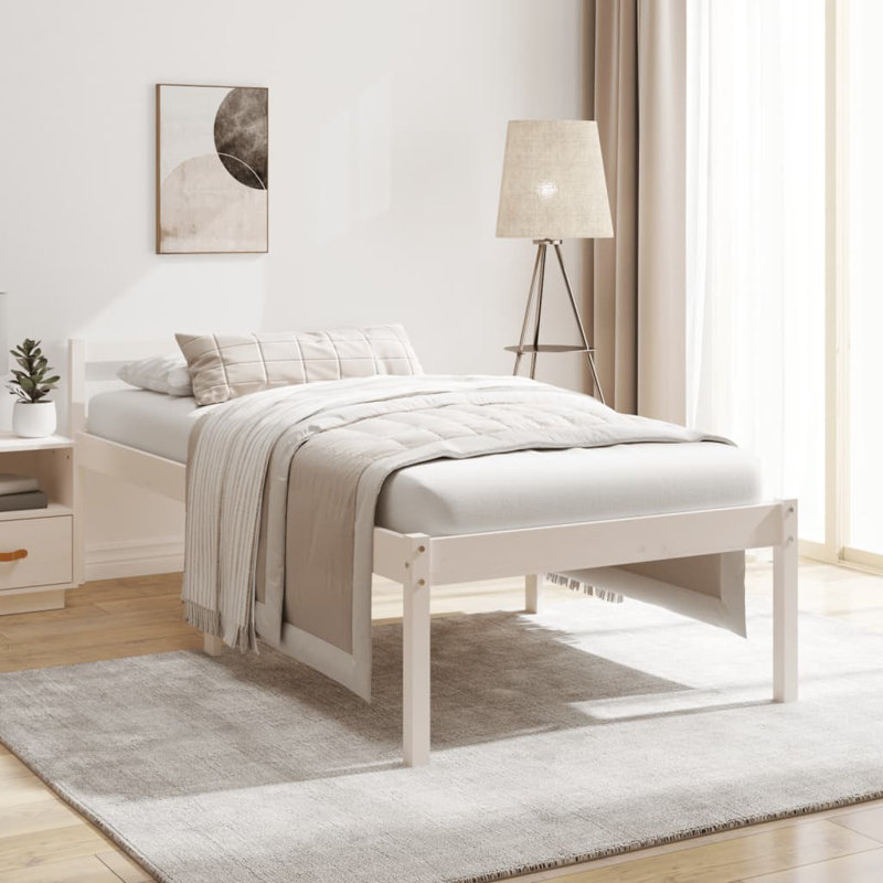 Bed Frame Solid Wood, White, 140.5 x 195.5 cm