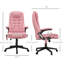 Chaise de bureau de massage à haut dossier avec 6 points de vibration et fauteuil chauffant inclinable en cuir PU avec accoudoirs et télécommande, rose