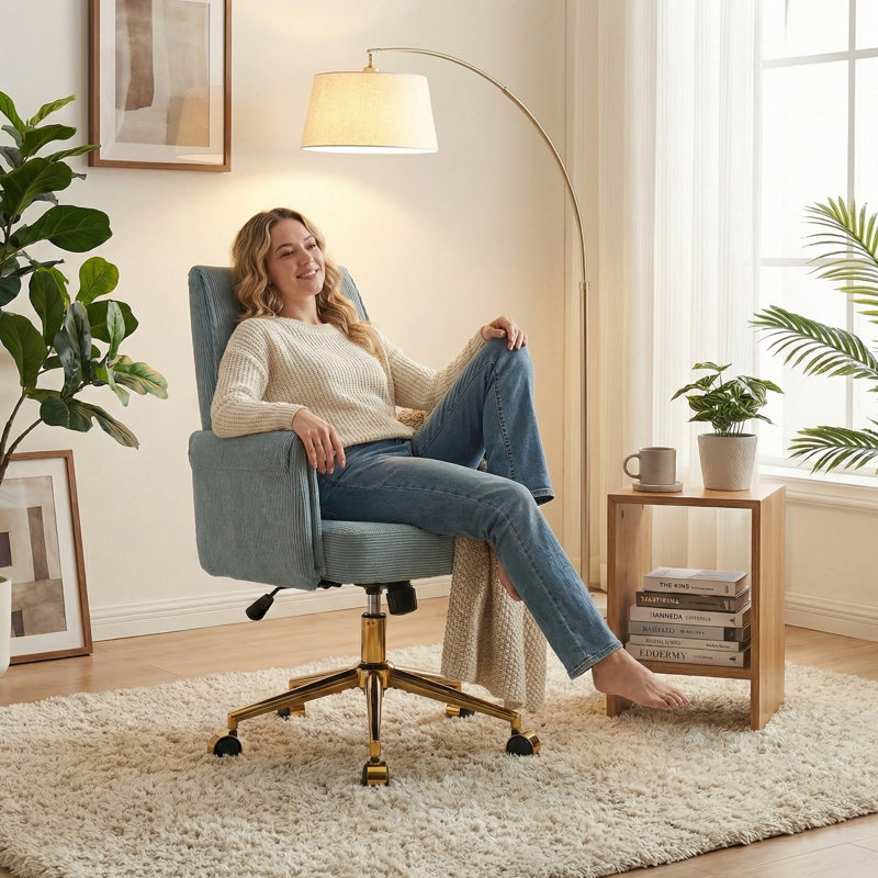 Modern Office Chair With Swivel Wheels, Light Blue