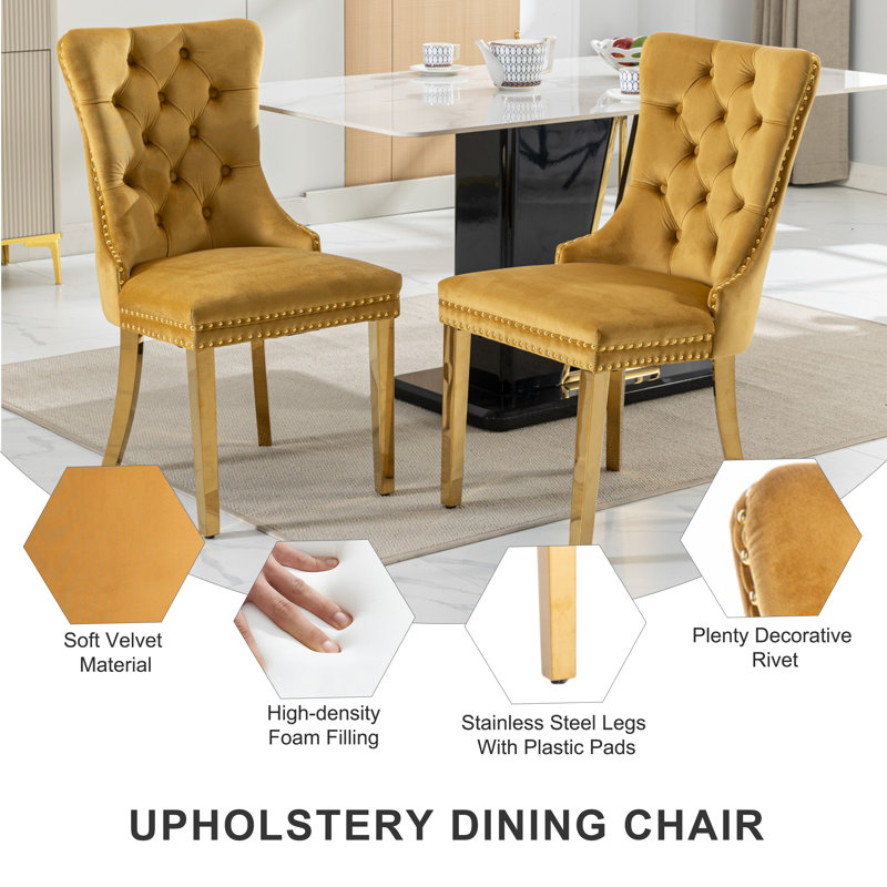 5-Piece Pedestal Gold Dining Set, Gold, 30" H x 39" W x 39" D