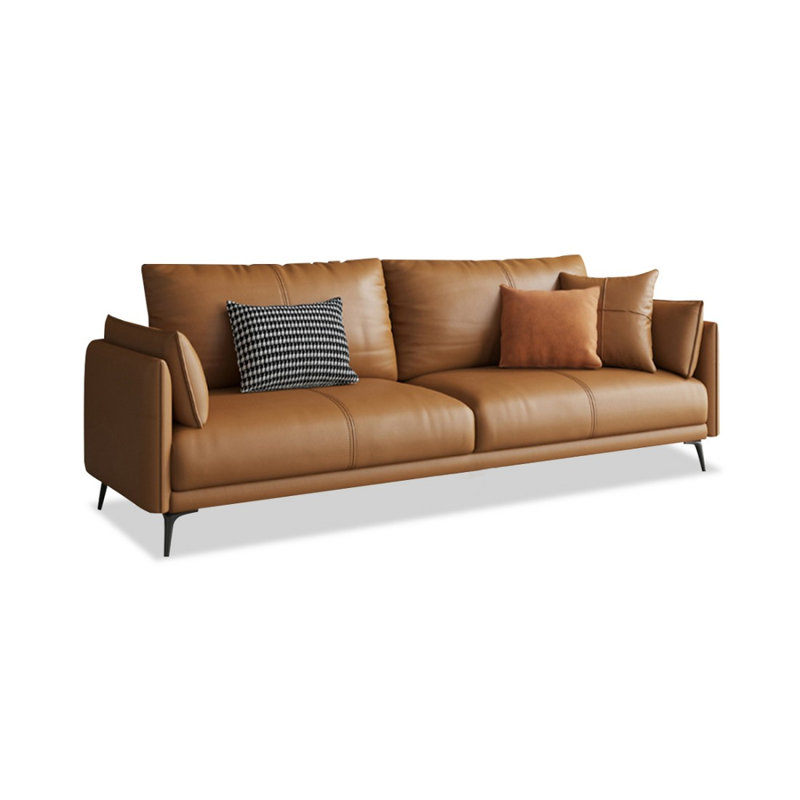 Causeuse coussin orange en cuir véritable, H 33,86 po x l 82,68 po x P 36,22 po