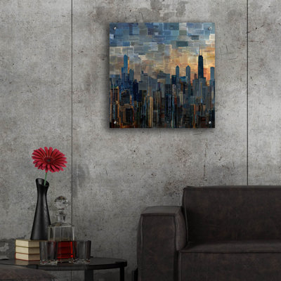  Art mural en verre 24 po x 24 po «Newsboard Collage Chicago 2» par Ann Klee