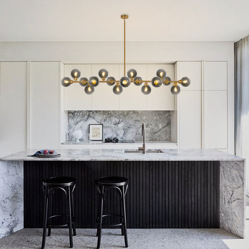 17-light Modern Linear Black And Gold Mid Century Chandelier For Dining Room