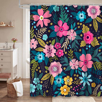 Rideau de douche incroyable à motif floral bleu vif sans couture avec 12 crochets