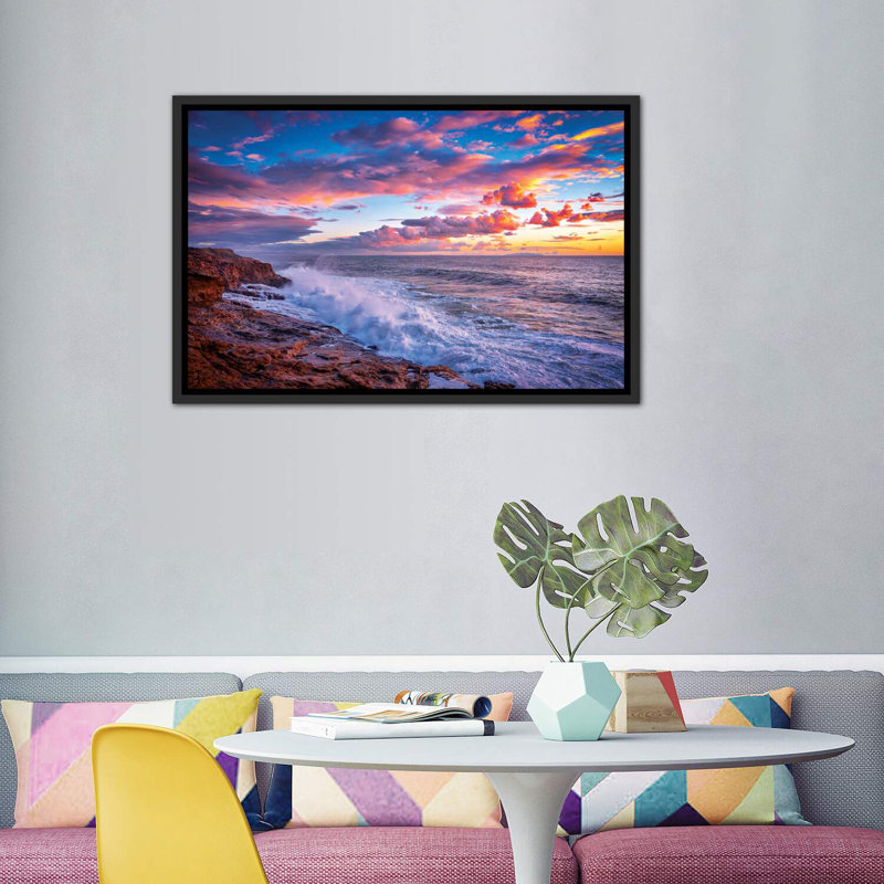 «Stormy Sea» - reproduction, H 40 po x l 60 po x 1,5 po, Toile avec cadre noir