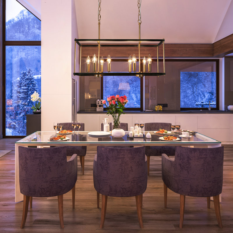 Corinthian 8-Lights Black Contemporary Rectangle Shaded Chandelier