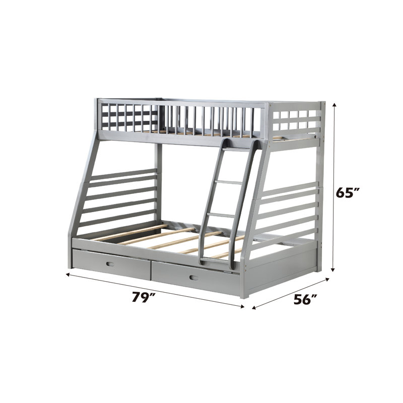 Lit superposé simple / double avec rangement en gris - lattes incluses, convertible en 2 lits, à droite, garde complète, système de tiroirs, tiroirs intégrés, pin