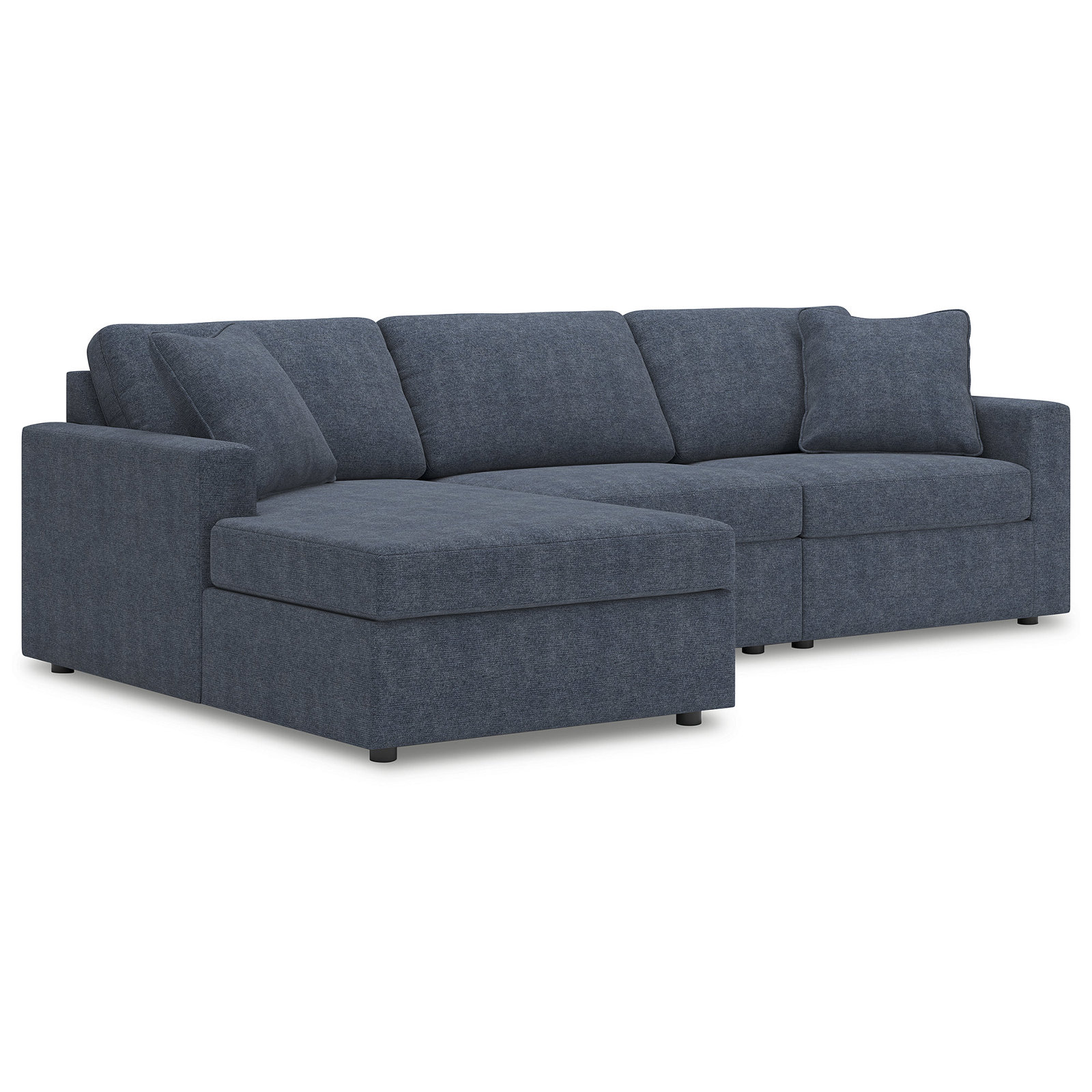 Bulwell Sectional With Chaise, Left Hand Facing, Blue Polyester, 36" H x 109" W x 68"D