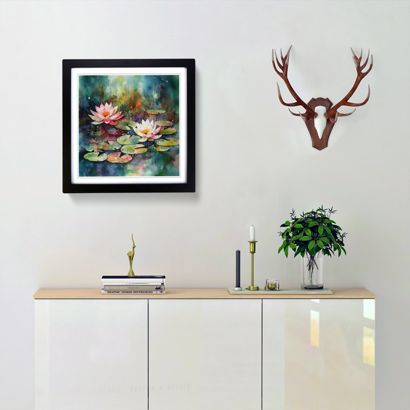 Water Lily Pond Splatter Art No.1 - Framed Print, Black