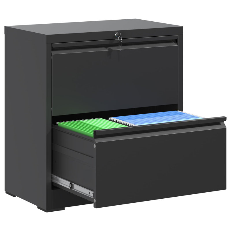 Black Steel 2-Drawer Lockable Lateral File Cabinet