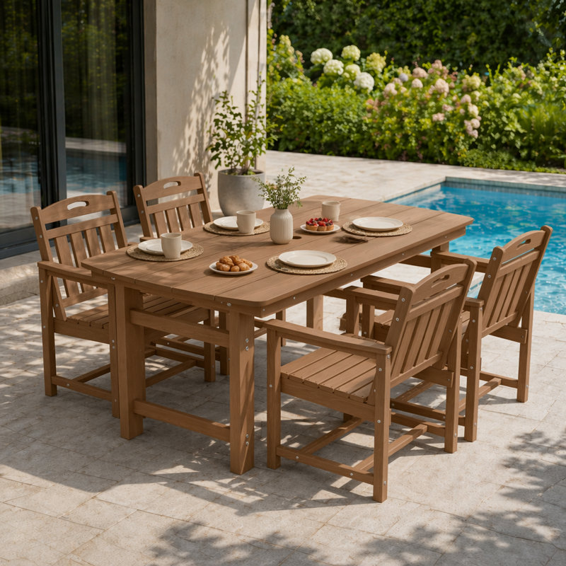 4-Person 5-Piece rectangular Patio Dining Set With Umbrella Hole, Teak