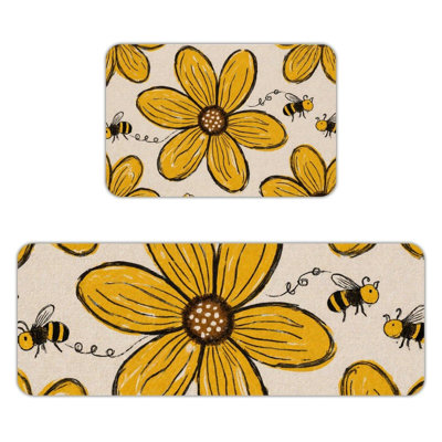Ensemble de 2 tapis de cuisine abeille jaune