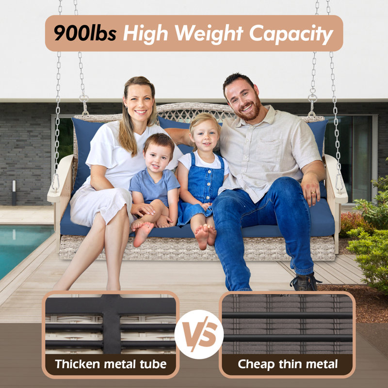 Jolliff Porch Swing, 900lbs High Load, Comfy Unique Design, Grey, Blue