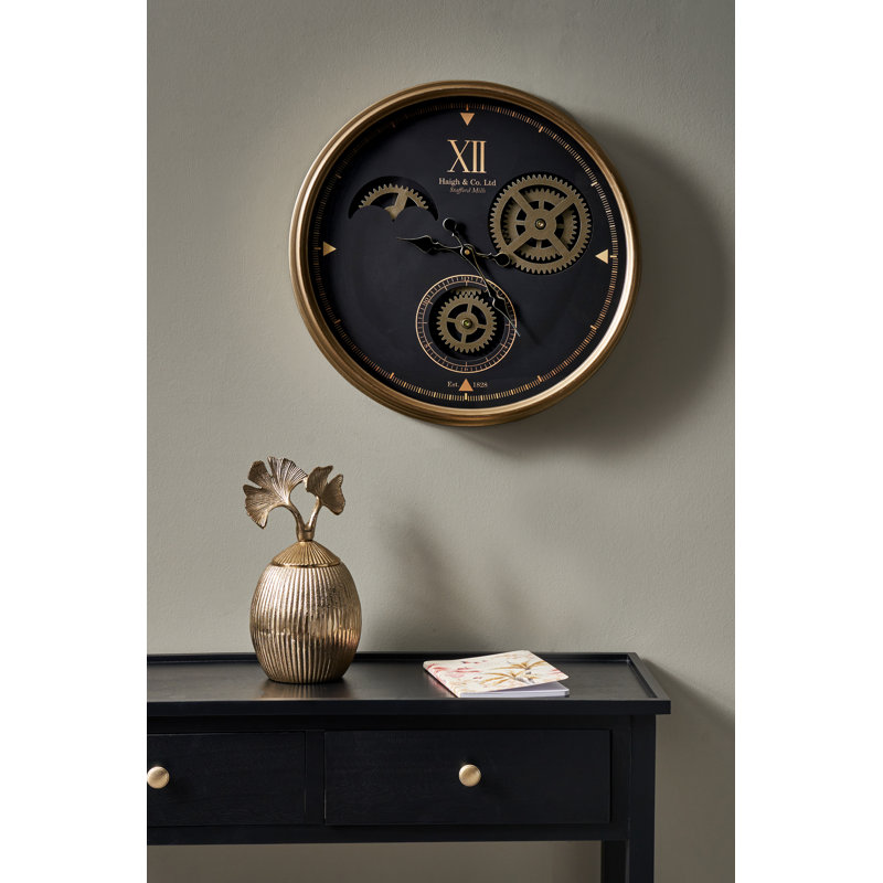 Black and Champagne Metal Working Cog Wall Clock