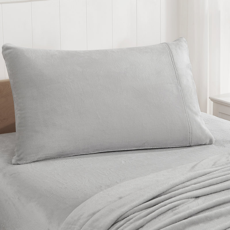 Ensemble de draps en molleton ultra doux Microplush - Simple, gris, Ensemble de draps pour lit simple avec 1 taie d'or, Gris