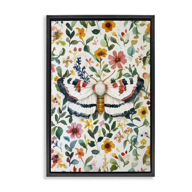 Cadre flottant papillon et fleurs vives, design par The Dutch Lady, Cadre flottant noir de jais, H 25 po x l 17 po