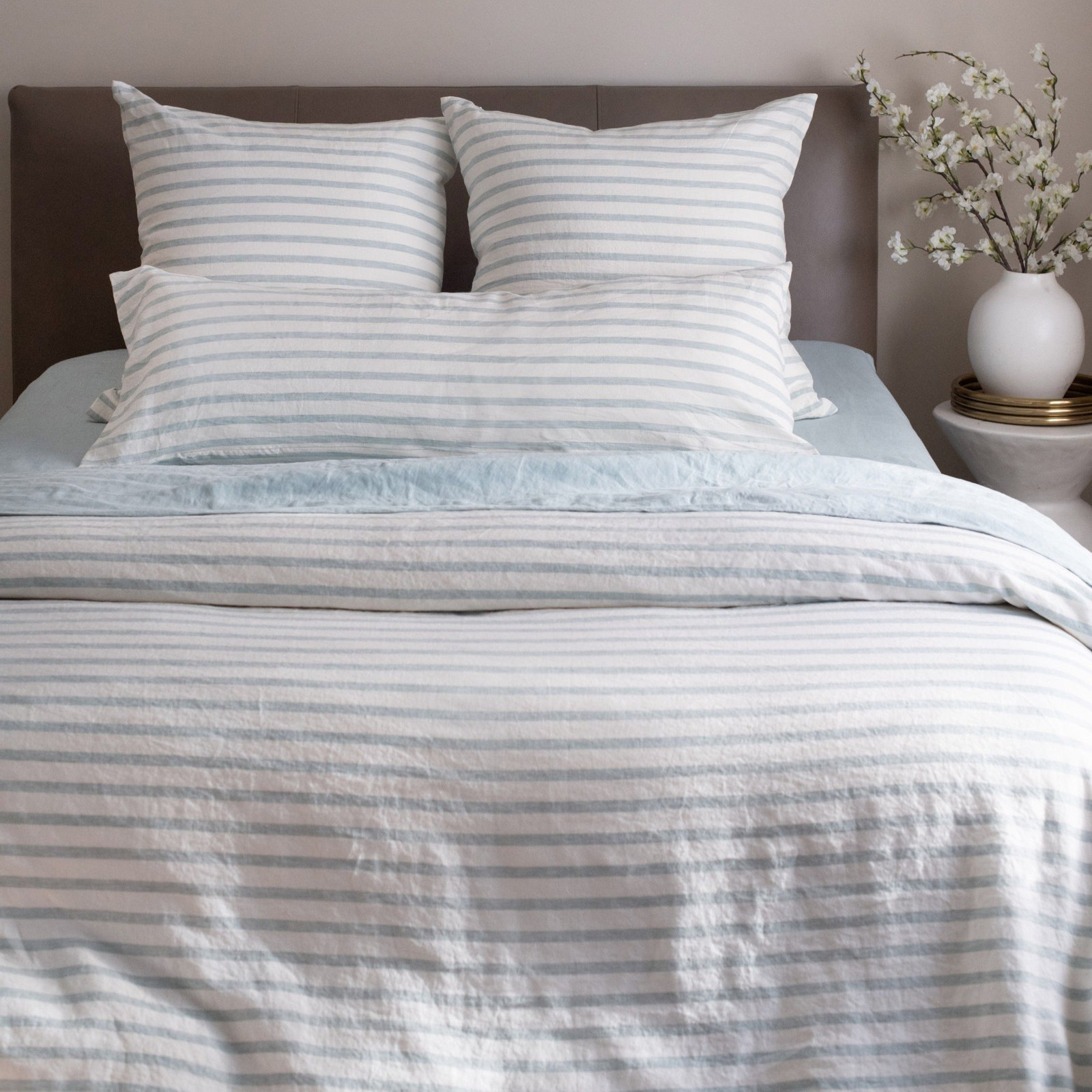 100% French Linen Pillow Sham, Cream & Wave Stripe, Square 26", Down Alternative