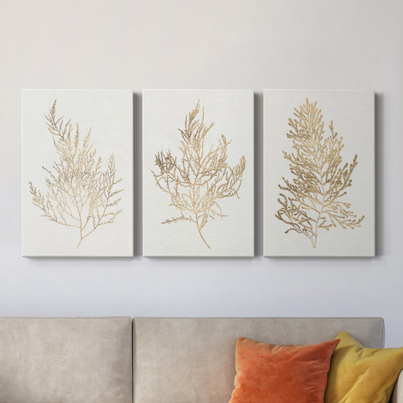 Toile tendue avec châssis «Gilded Algae II» de qualité supérieure - prête à être accrochée, H 60 po x l 120 po x P 1 po