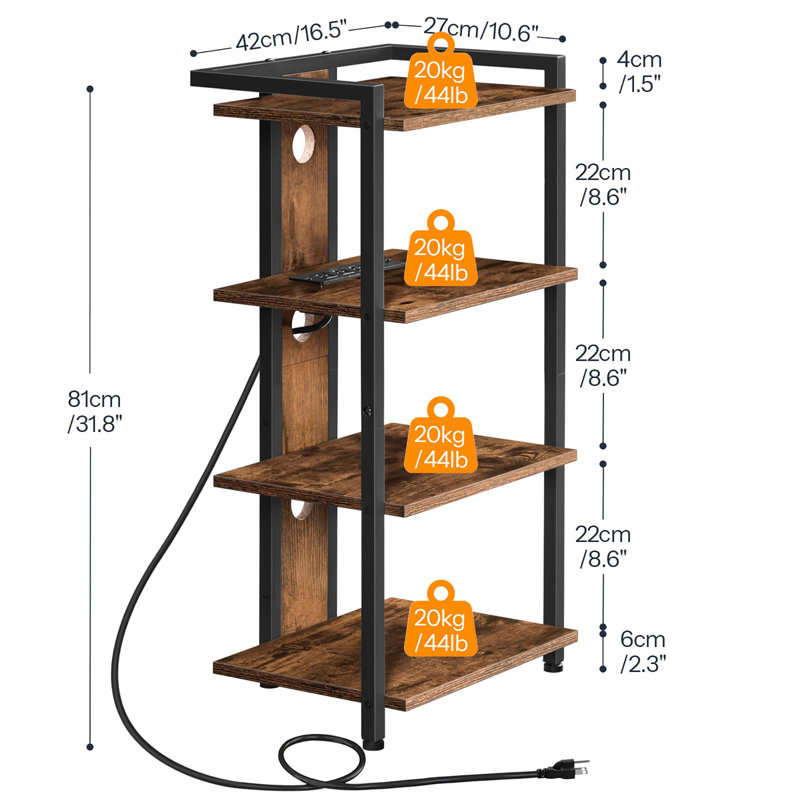 31.8 " H Media Shelves, Rustic Brown