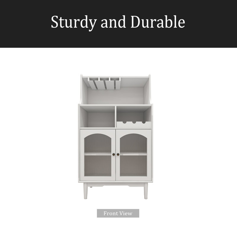 Armoire à vin blanche de salon avec porte-bouteilles amovible et porte-verres à vin