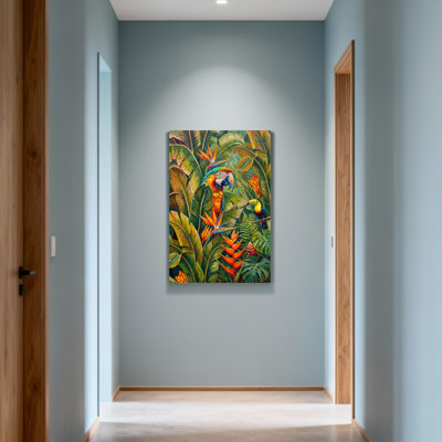 Animaux, oiseaux tropicaux et motif de verdure luxuriante