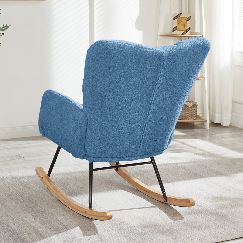 Fauteuil berçant et oscillant rembourré avec tissu, Bleu, Blue