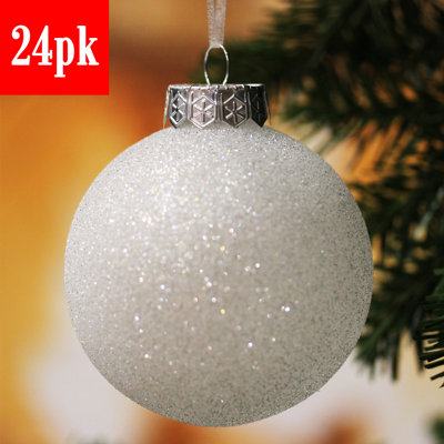 Ensemble de 24 boules de Noël élégantes à paillettes blanches pour décorations d'arbre, 3,15 po
