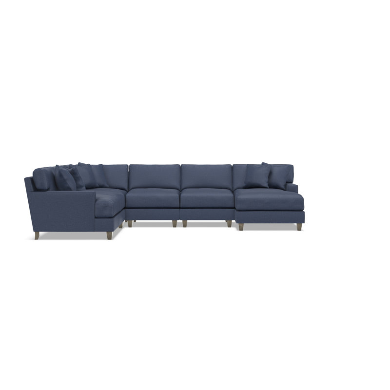 Mila 6-Piece Fabric Sectional, Right Hand Facing, 33.5" H x 137" W x 107" D, Blue Polyester