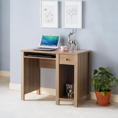 Writing Desk with Keyboard Tray and Drawer, 39 Inch Warm Brown Compact Particle Board Home Office Desk