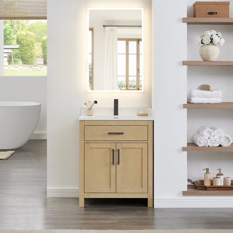 Beckett 30" Freestanding Single Bathroom Vanity with Cultured Marble Top, Carrara Cultured Marble, Brushed Nickel