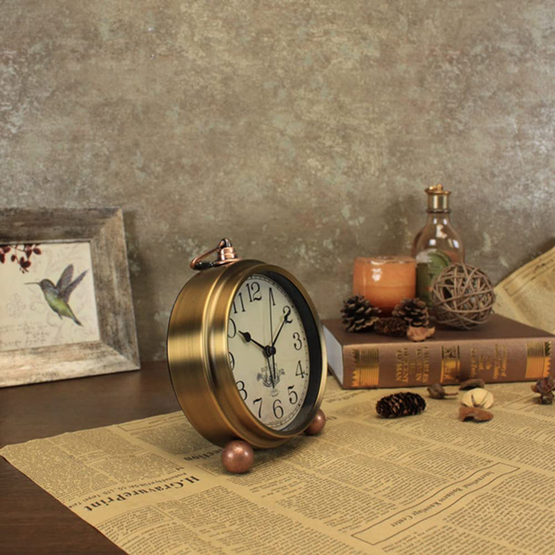 Modern & Contemporary Analogue Metal Quartz Movement / Crystal Tabletop Clock with Alarm in Brass
