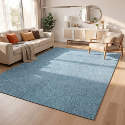 Taeler Washable Modern Living Room Rug Polyester Plain Indoor Area Rug with Low Pile - Anti-Slip Felt Backing Carpet Bedroom-Hallway, Teal